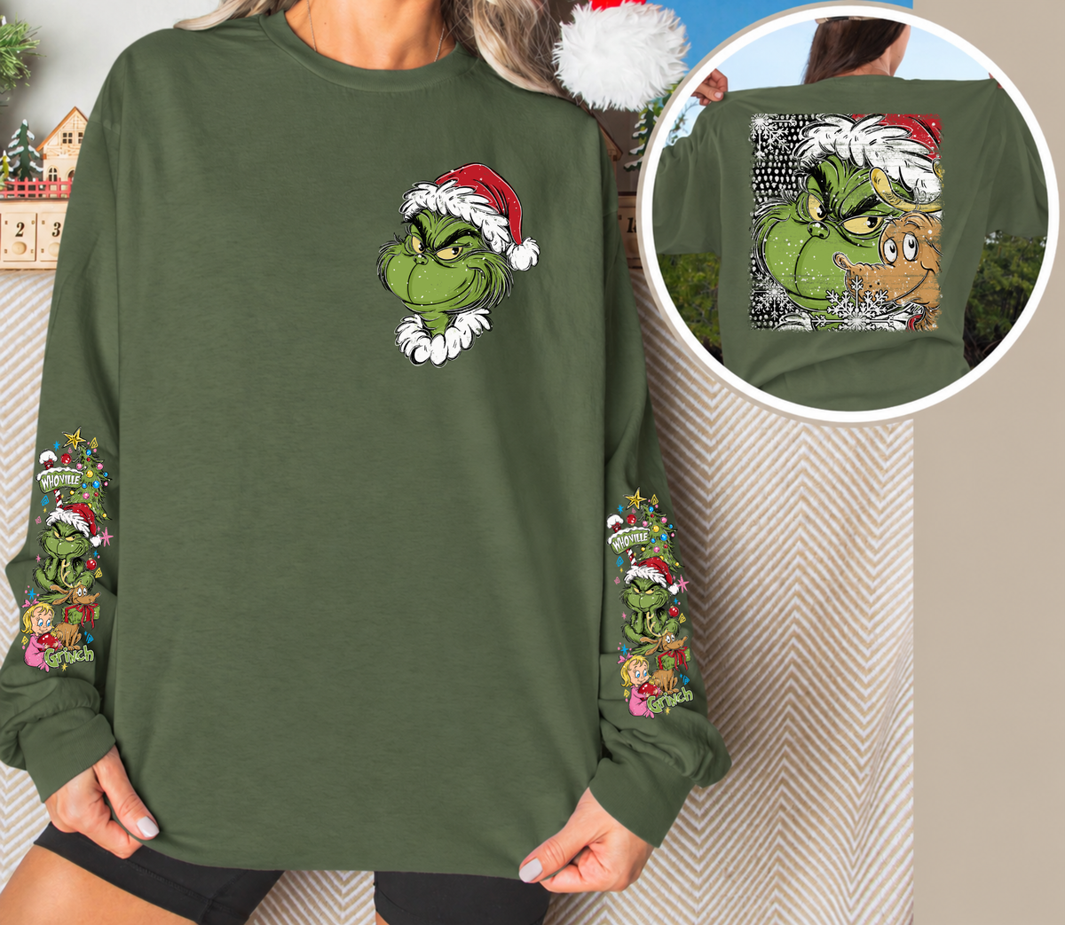 Christmas Green Holiday Character Long Sleeve Shirt | Family Christmas Shirt | Youth & Adult Sizes