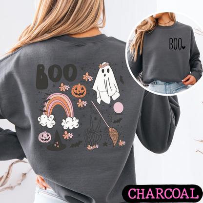 BOO Ghost Halloween Sweatshirt | Cute Spooky Season Crewneck | Fall Pumpkin Rainbow Ghost Sweatshirt | Unisex Halloween Pullover