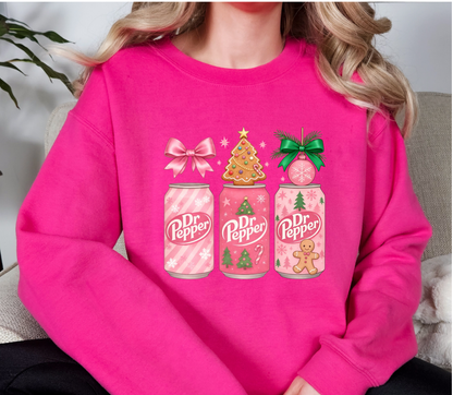 Pink Dr Pepper Christmas Sweatshirt | Holiday Graphic Crewneck | Cozy Winter Sweatshirt | Sizes S-5XL