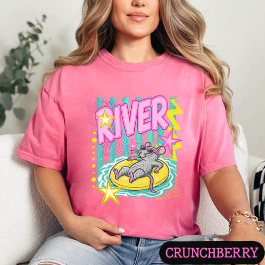 River Rat Retro Summer Graphic Tee | Cute Pool Float Mouse Shirt | Bright Neon Comfort Colors T-Shirt