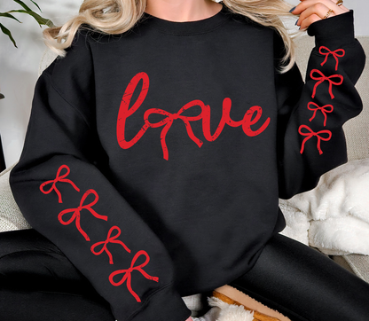 LOVE Bow Sweatshirt | Valentine Aesthetic Pullover with Bow Sleeve Detail