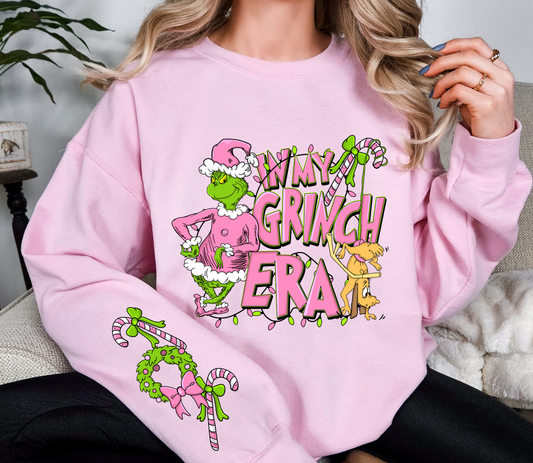 In My Green One Era Christmas Sweatshirt | Pink Green Guy Crewneck with Sleeve Design | Holiday Graphic Sweater