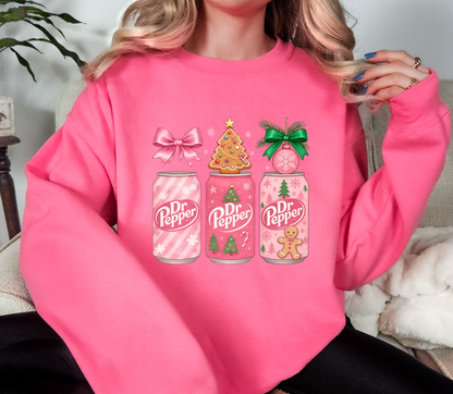 Pink Dr Pepper Christmas Sweatshirt | Holiday Graphic Crewneck | Cozy Winter Sweatshirt | Sizes S-5XL