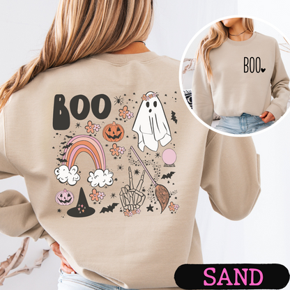 BOO Ghost Halloween Sweatshirt | Cute Spooky Season Crewneck | Fall Pumpkin Rainbow Ghost Sweatshirt | Unisex Halloween Pullover