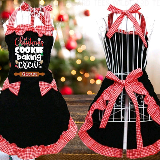 Christmas Cookie Baking Crew Apron | Retro Gingham Holiday Kitchen Apron