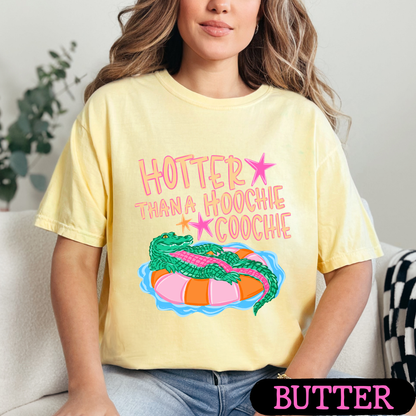 Hotter Than A Hoochie Coochie Graphic Tee | Funny Southern Alligator Shirt | Trendy Comfort Colors Style T-Shirt
