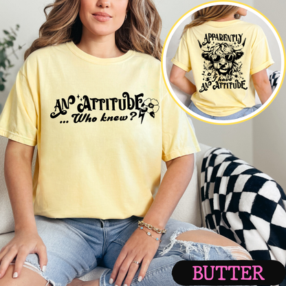 Apparently I Have An Attitude Highland Cow Comfort Colors Graphic T-Shirt | Funny Cow Tee | Front & Back Print