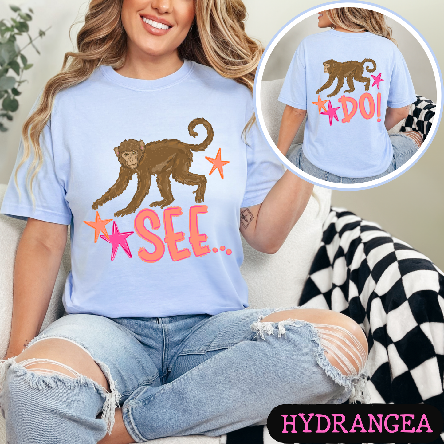 Monkey See Monkey Do Shirt | Funny Front & Back Graphic Tee | Viral Animal Pun Shirt | Comfort Colors Unisex T-Shirt