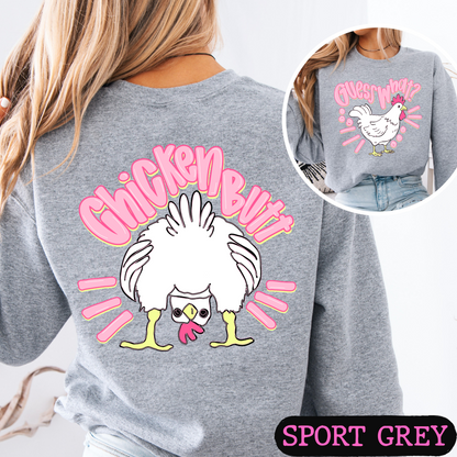 Guess What Chicken Butt Crewneck Sweatshirt | Funny Chicken Sweatshirt | Cozy Graphic Pullover