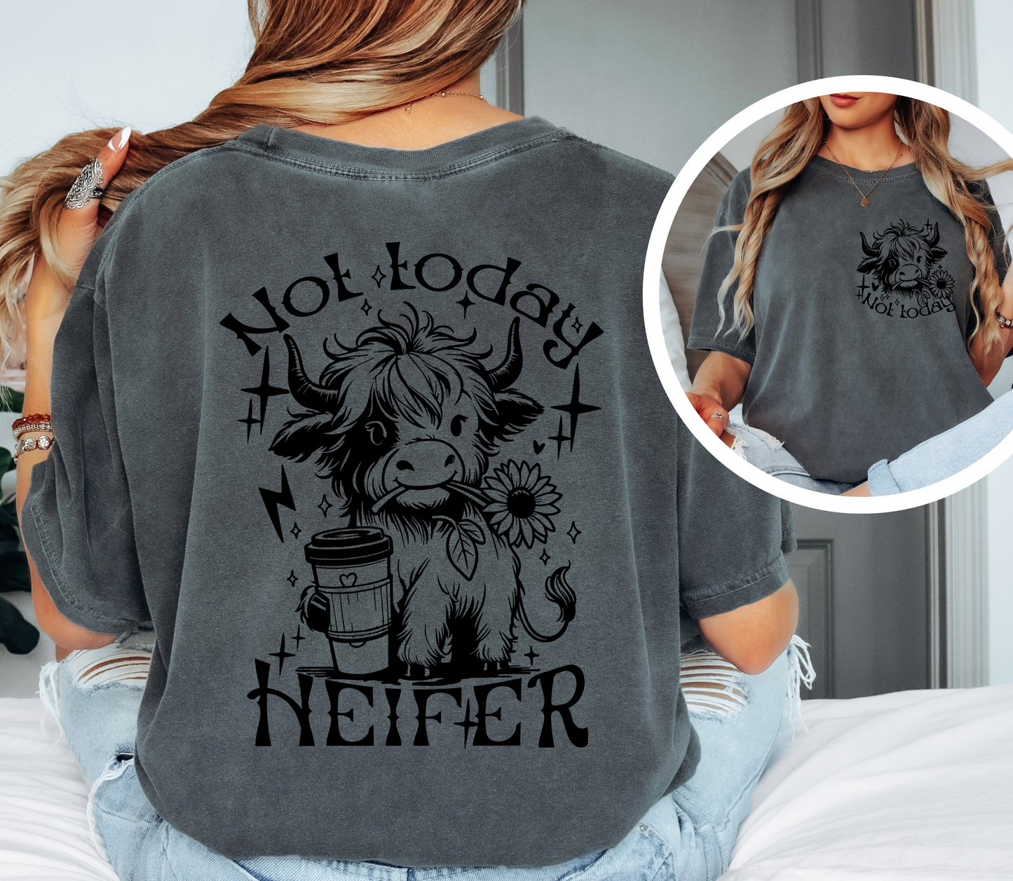 Not Today Heifer Shirt | Funny Cow Graphic Tee | Comfort Colors Oversized Unisex T-Shirt