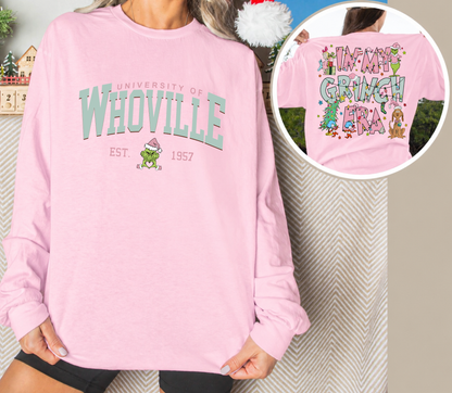 Whoville University Long Sleeve | Pink In My Grinch Era | Christmas Shirt