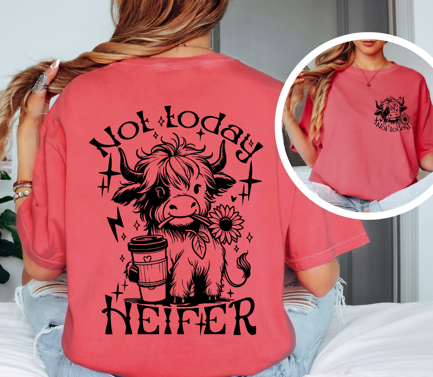 Not Today Heifer Shirt | Funny Cow Graphic Tee | Comfort Colors Oversized Unisex T-Shirt