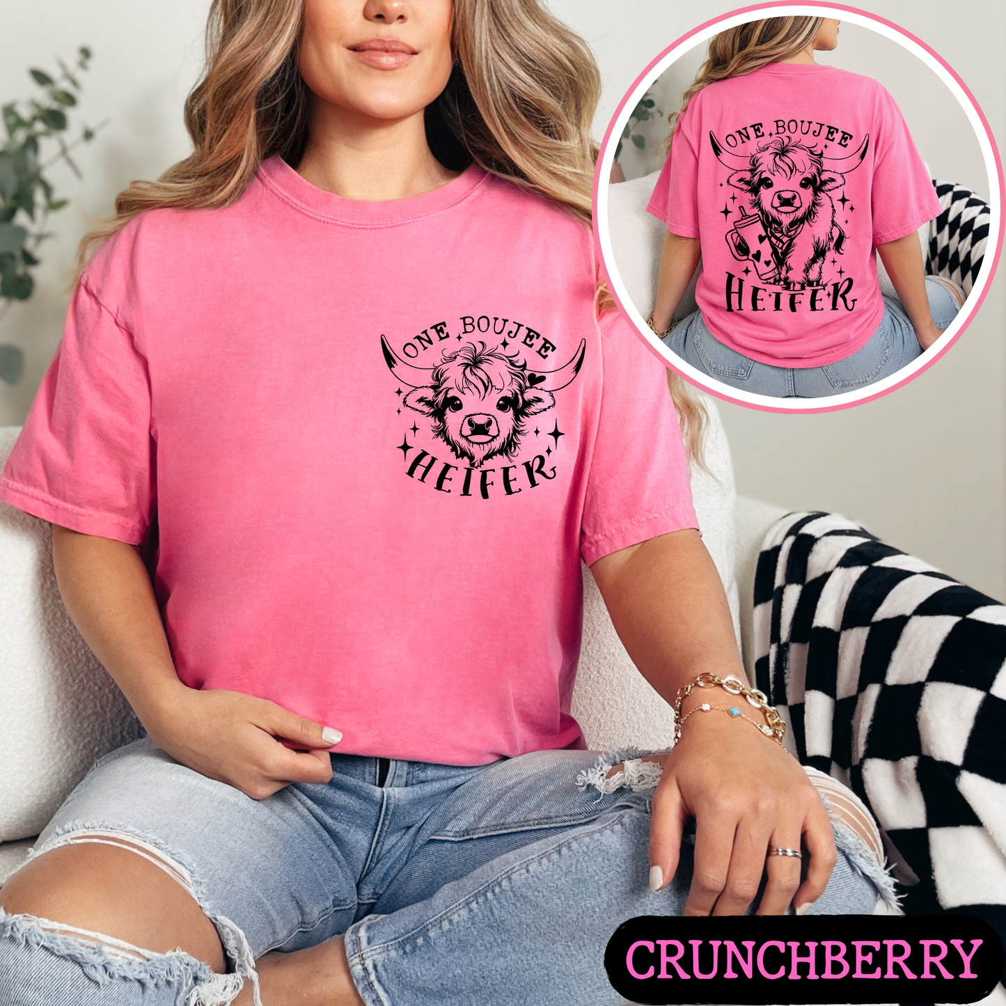 One Boujee Heifer Comfort Colors Graphic Tee | Funny Highland Cow Shirt | Cute Western Cowgirl T-Shirt | Coffee Lover Gift