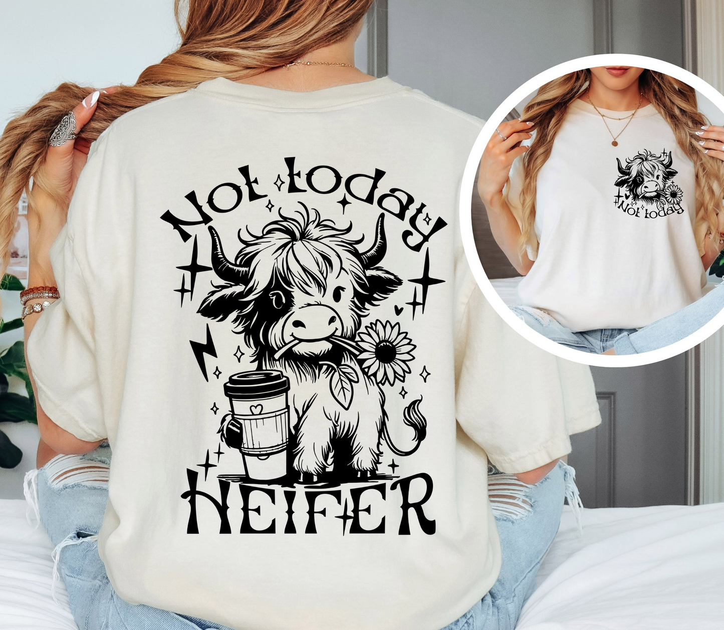 Not Today Heifer Shirt | Funny Cow Graphic Tee | Comfort Colors Oversized Unisex T-Shirt