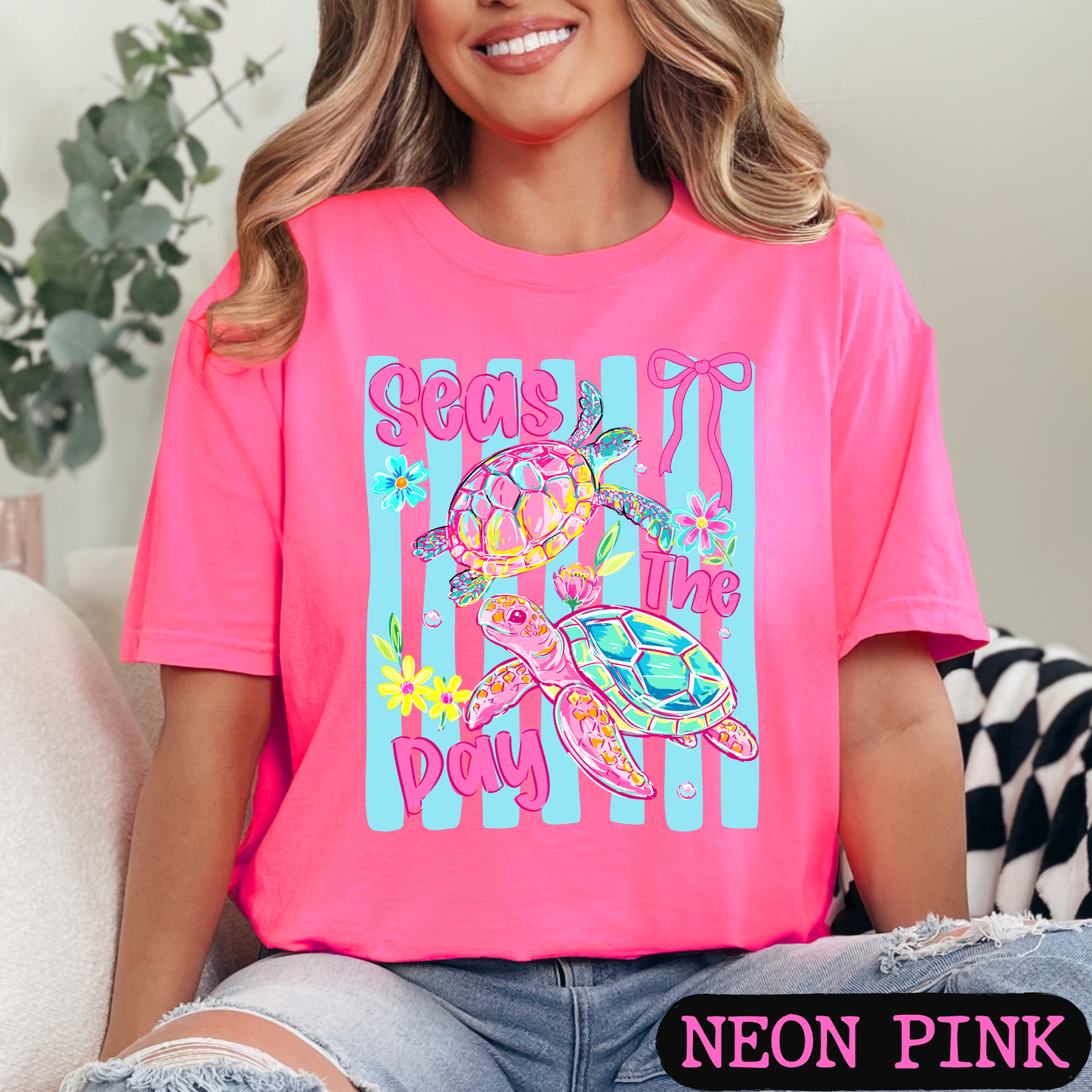 Seas The Day Sea Turtle Graphic Tee | Coastal Beach Shirt | Summer Vacation Tee | Ocean Lover Gift | Cute Turtle Shirt