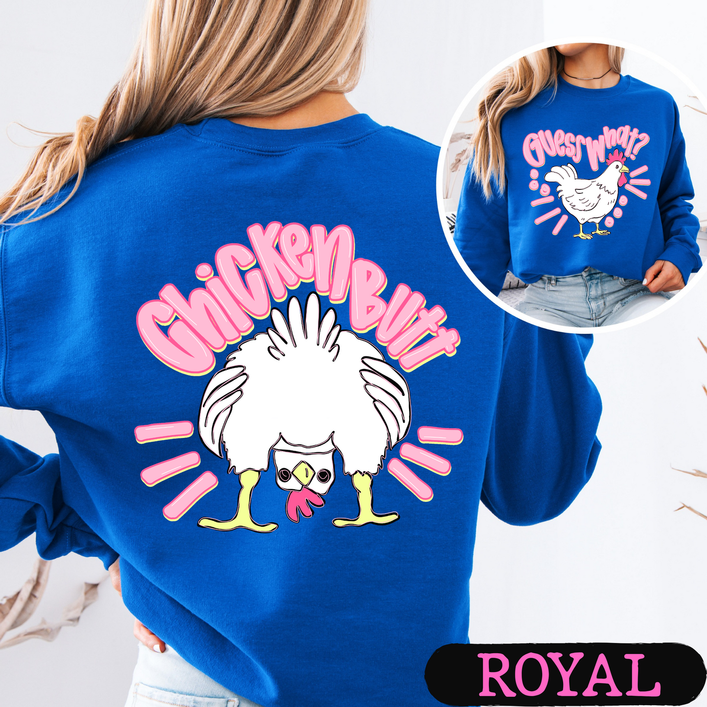 Guess What Chicken Butt Crewneck Sweatshirt | Funny Chicken Sweatshirt | Cozy Graphic Pullover