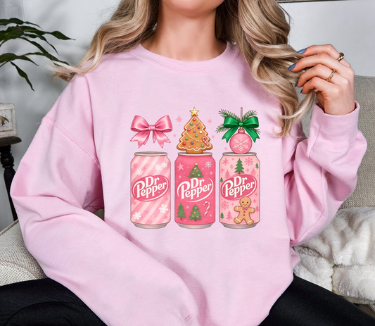 Pink Dr Pepper Christmas Sweatshirt | Holiday Graphic Crewneck | Cozy Winter Sweatshirt | Sizes S-5XL