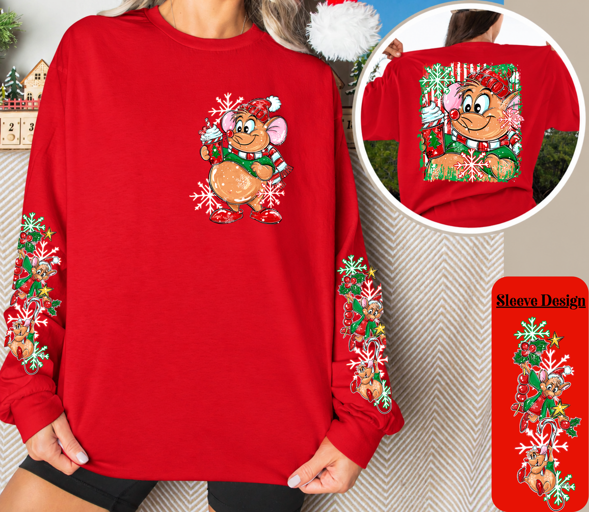 Christmas Mouse Long Sleeve Shirt – Front, Back & Sleeve Design