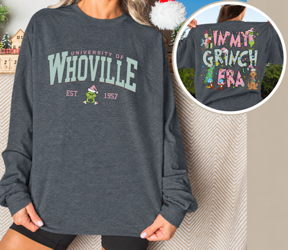 Whoville University Long Sleeve | Pink In My Grinch Era | Christmas Shirt