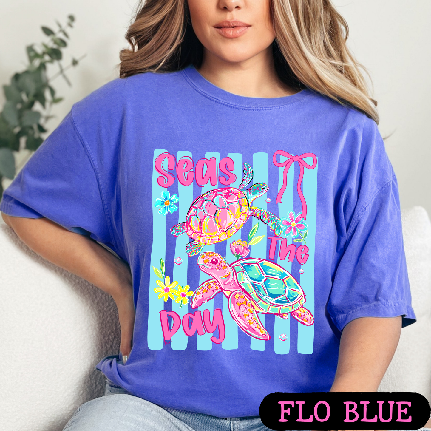 Seas The Day Sea Turtle Graphic Tee | Coastal Beach Shirt | Summer Vacation Tee | Ocean Lover Gift | Cute Turtle Shirt