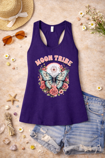 Moon Tribe Tank | Vintage Butterfly & Rose Design | Boho Aesthetic Summer Top
