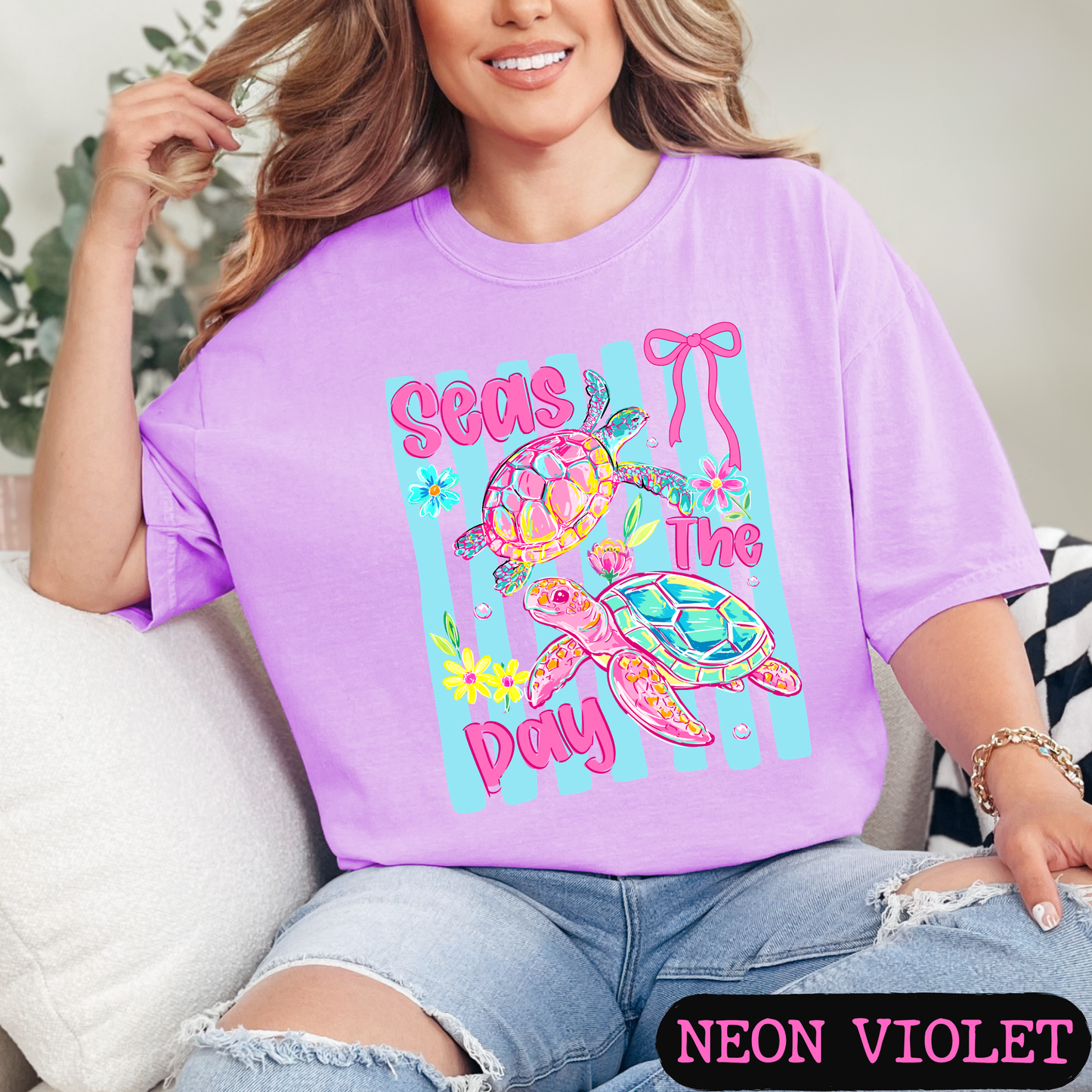 Seas The Day Sea Turtle Graphic Tee | Coastal Beach Shirt | Summer Vacation Tee | Ocean Lover Gift | Cute Turtle Shirt