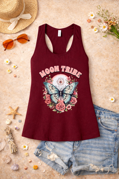 Moon Tribe Tank | Vintage Butterfly & Rose Design | Boho Aesthetic Summer Top