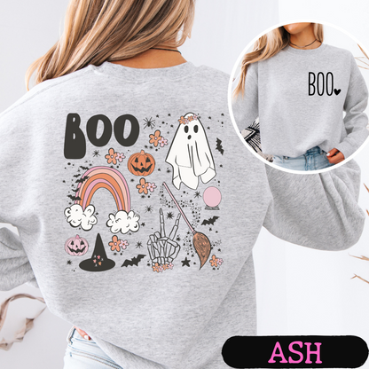 BOO Ghost Halloween Sweatshirt | Cute Spooky Season Crewneck | Fall Pumpkin Rainbow Ghost Sweatshirt | Unisex Halloween Pullover