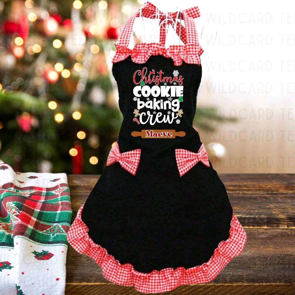 Christmas Cookie Baking Crew Apron | Retro Gingham Holiday Kitchen Apron