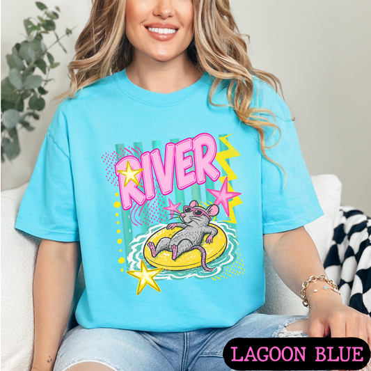 River Rat Retro Summer Graphic Tee | Cute Pool Float Mouse Shirt | Bright Neon Comfort Colors T-Shirt