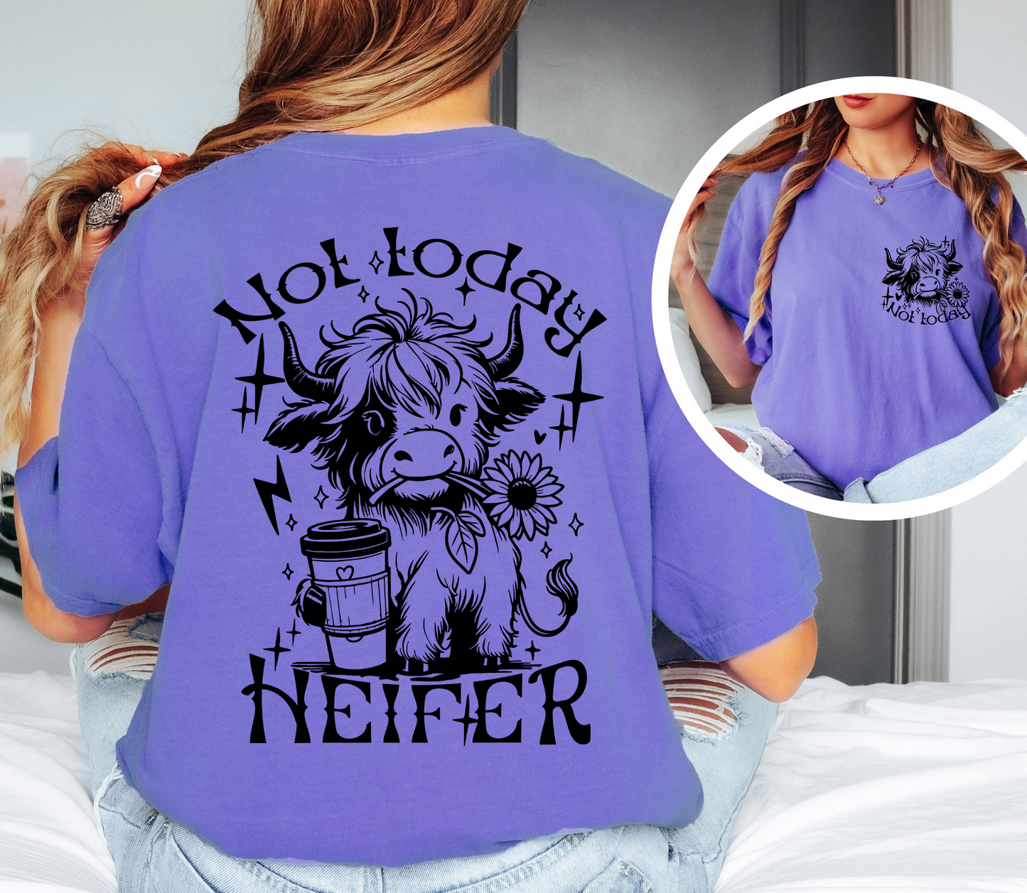 Not Today Heifer Shirt | Funny Cow Graphic Tee | Comfort Colors Oversized Unisex T-Shirt