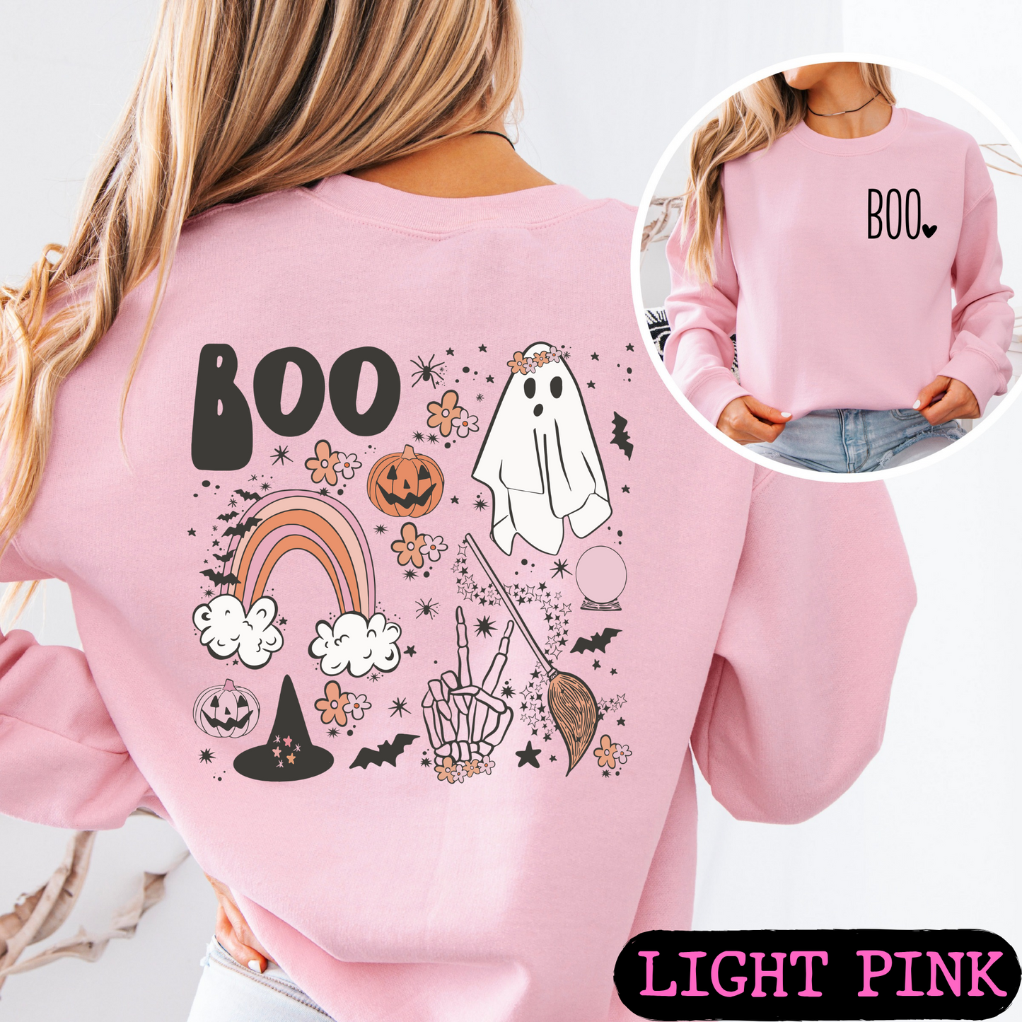 BOO Ghost Halloween Sweatshirt | Cute Spooky Season Crewneck | Fall Pumpkin Rainbow Ghost Sweatshirt | Unisex Halloween Pullover