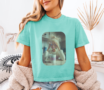 Barbie Burnout Crop Tee – Funny GTFO Coffee Doll Graphic Shirt | Comfort Colors 3023 Oversized Cropped T-Shirt