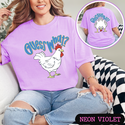 Guess What Chicken Butt Shirt | Funny Blue Chicken Graphic Tee | Comfort Colors Front & Back Tee