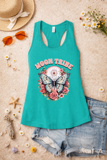 Moon Tribe Tank | Vintage Butterfly & Rose Design | Boho Aesthetic Summer Top