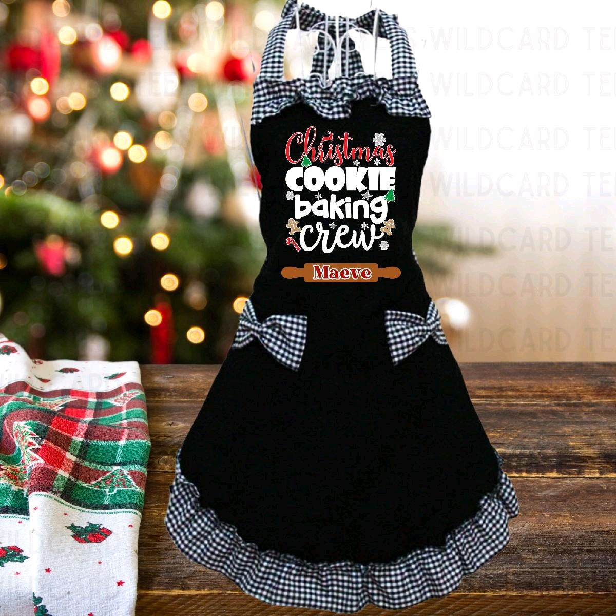 Christmas Cookie Baking Crew Apron | Retro Gingham Holiday Kitchen Apron