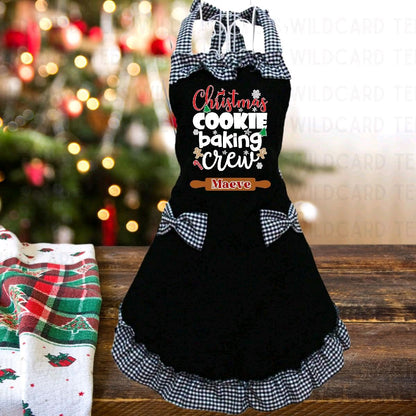 Christmas Cookie Baking Crew Apron | Retro Gingham Holiday Kitchen Apron