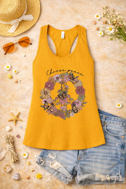 Choose Peace Tank | Floral Peace Sign Butterfly Graphic | Boho Inspirational Summer Top