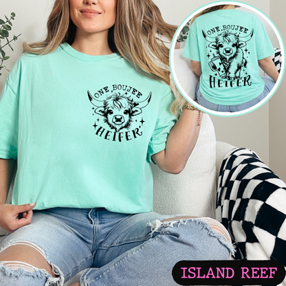 One Boujee Heifer Comfort Colors Graphic Tee | Funny Highland Cow Shirt | Cute Western Cowgirl T-Shirt | Coffee Lover Gift