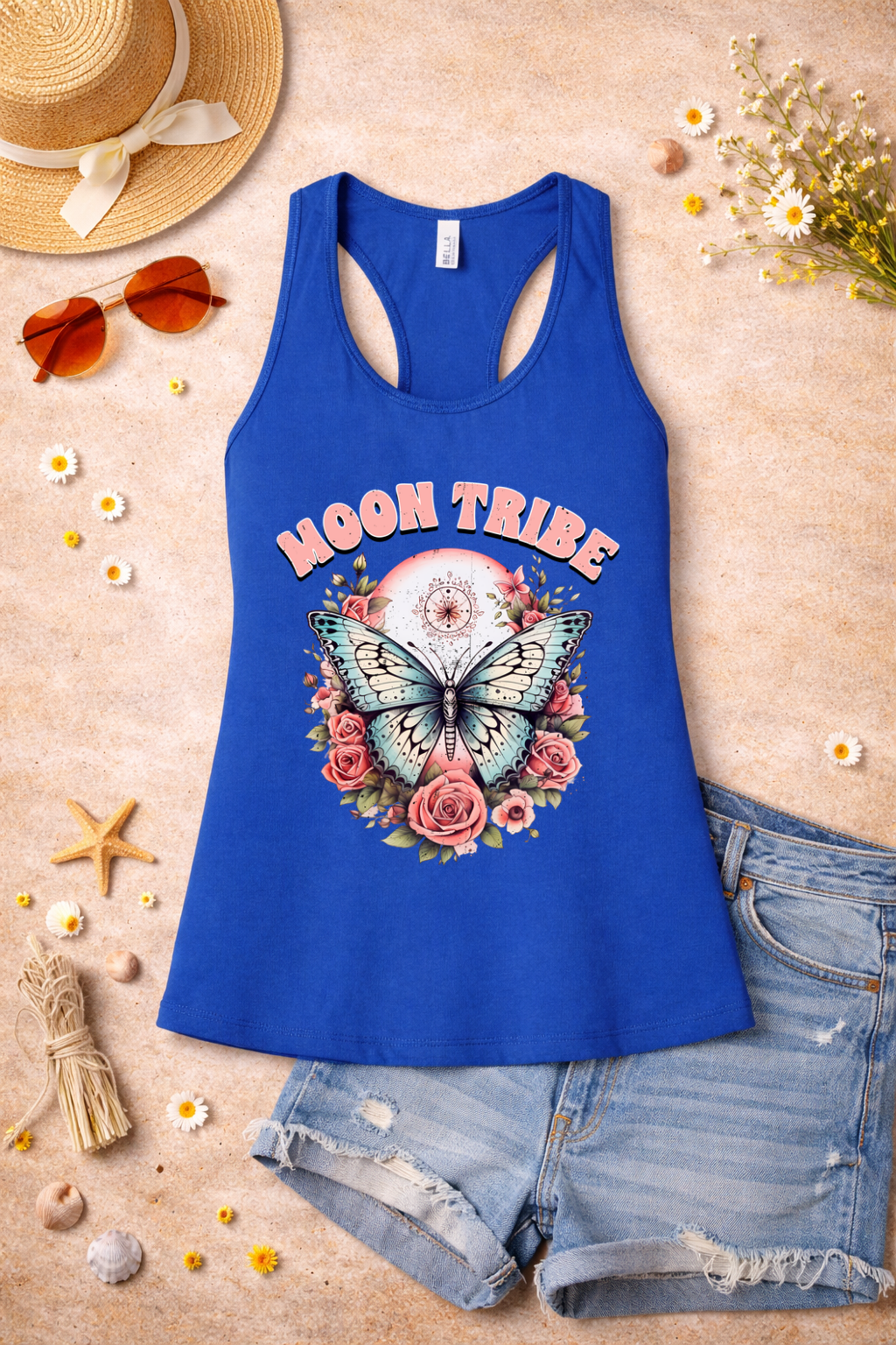 Moon Tribe Tank | Vintage Butterfly & Rose Design | Boho Aesthetic Summer Top