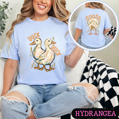 Duck Duck Goose Shirt | Funny Goose Graphic Tee | Cute Farm Animal T-Shirt | Trendy Comfort Colors Style Tee | Front & Back Print