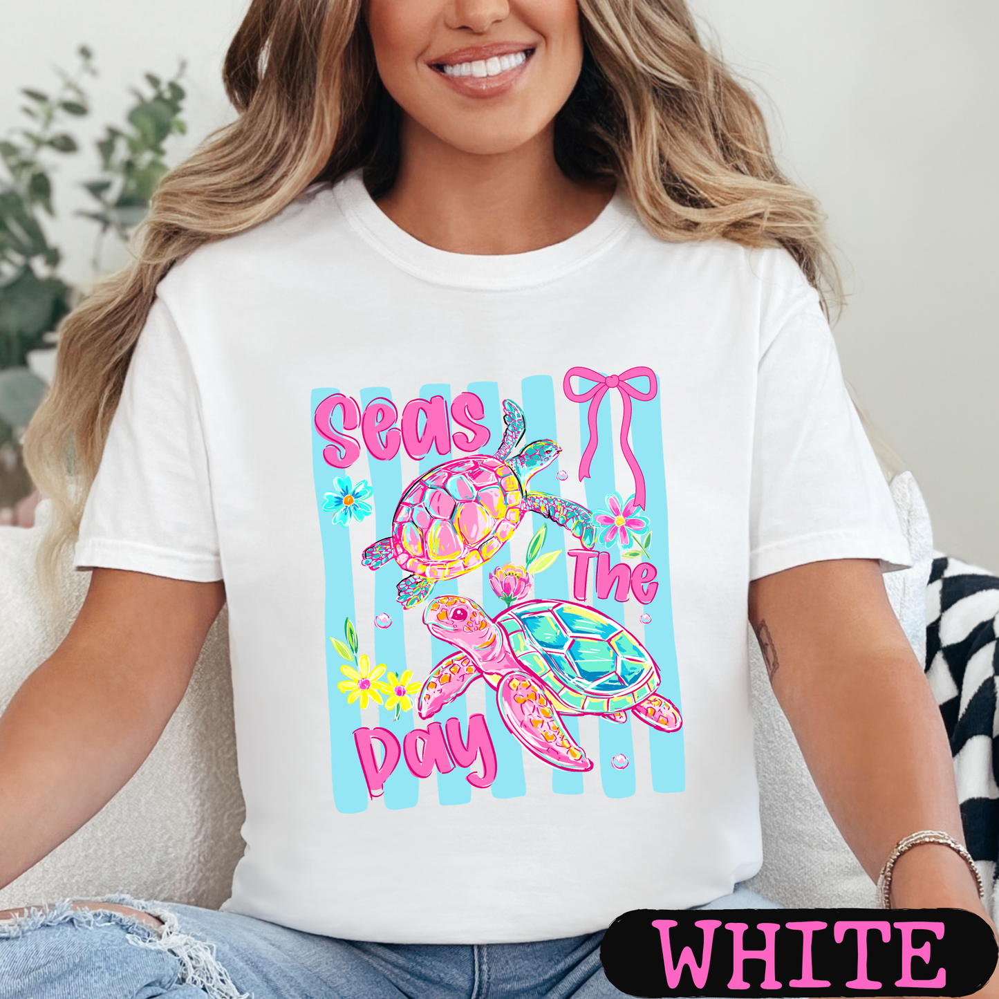 Seas The Day Sea Turtle Graphic Tee | Coastal Beach Shirt | Summer Vacation Tee | Ocean Lover Gift | Cute Turtle Shirt