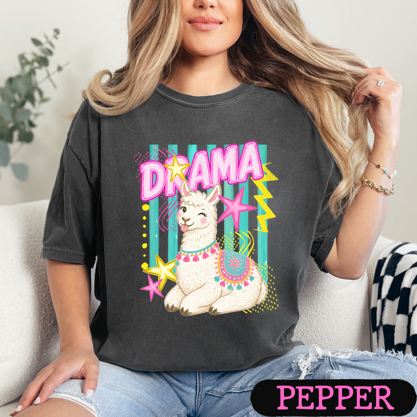 Drama Llama Retro Tee | Cute Neon Graphic Shirt | Comfort Colors Tees