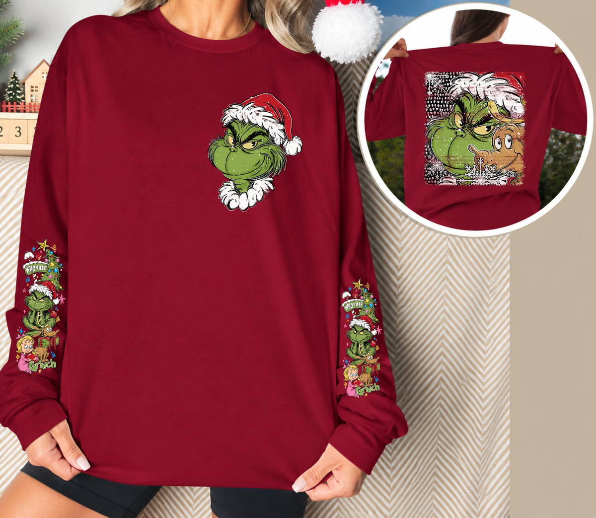 Christmas Green Holiday Character Long Sleeve Shirt | Family Christmas Shirt | Youth & Adult Sizes