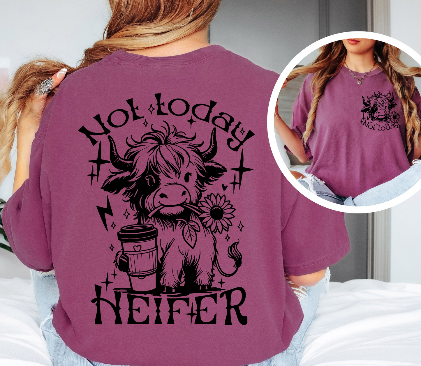 Not Today Heifer Shirt | Funny Cow Graphic Tee | Comfort Colors Oversized Unisex T-Shirt