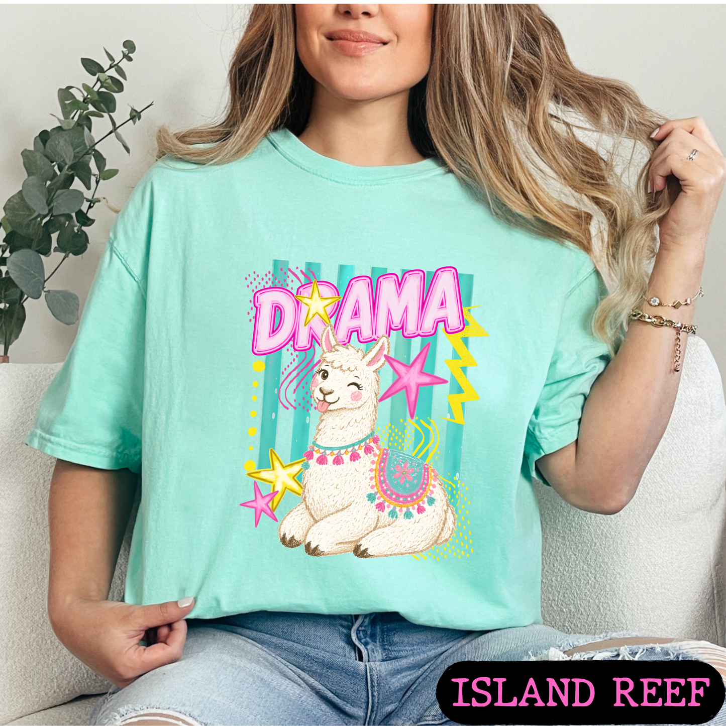 Drama Llama Retro Tee | Cute Neon Graphic Shirt | Comfort Colors Tees