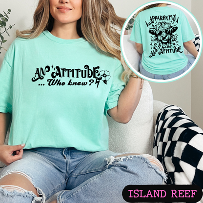 Apparently I Have An Attitude Highland Cow Comfort Colors Graphic T-Shirt | Funny Cow Tee | Front & Back Print