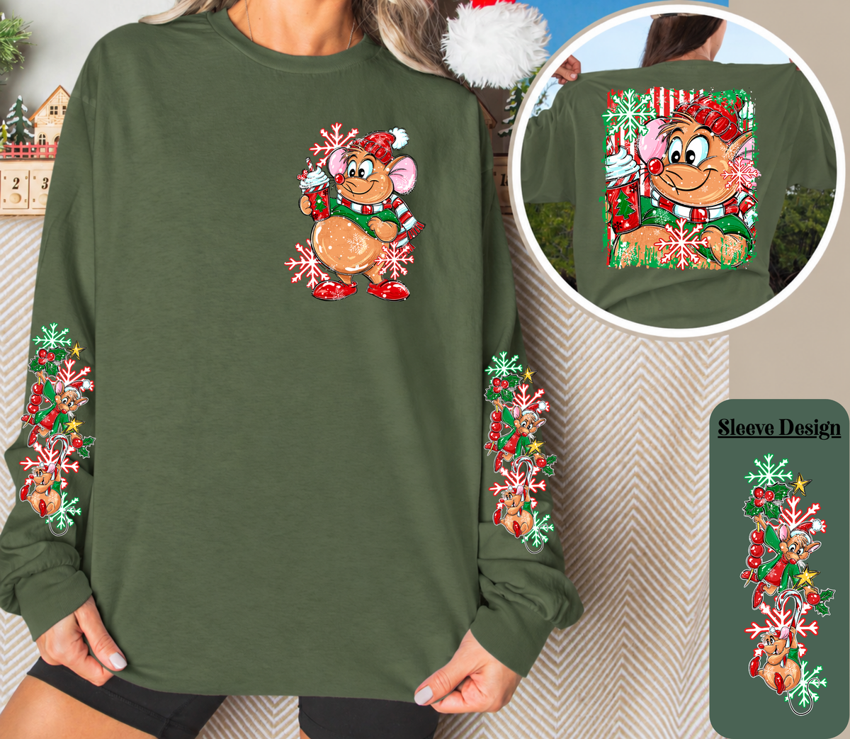 Christmas Mouse Long Sleeve Shirt – Front, Back & Sleeve Design