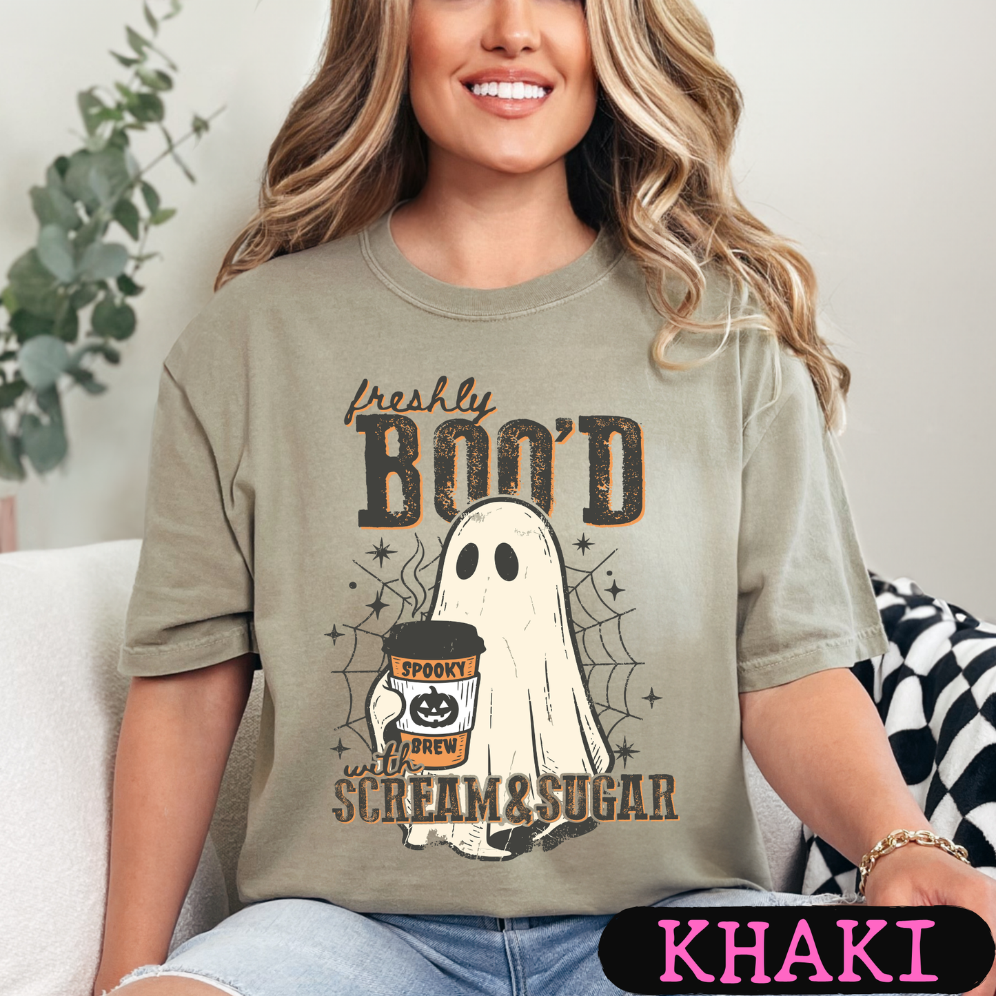 Freshly Boo'd with Scream & Sugar Ghost Halloween Coffee Shirt | Cute Fall Graphic Tee | Comfort Colors Halloween Tee