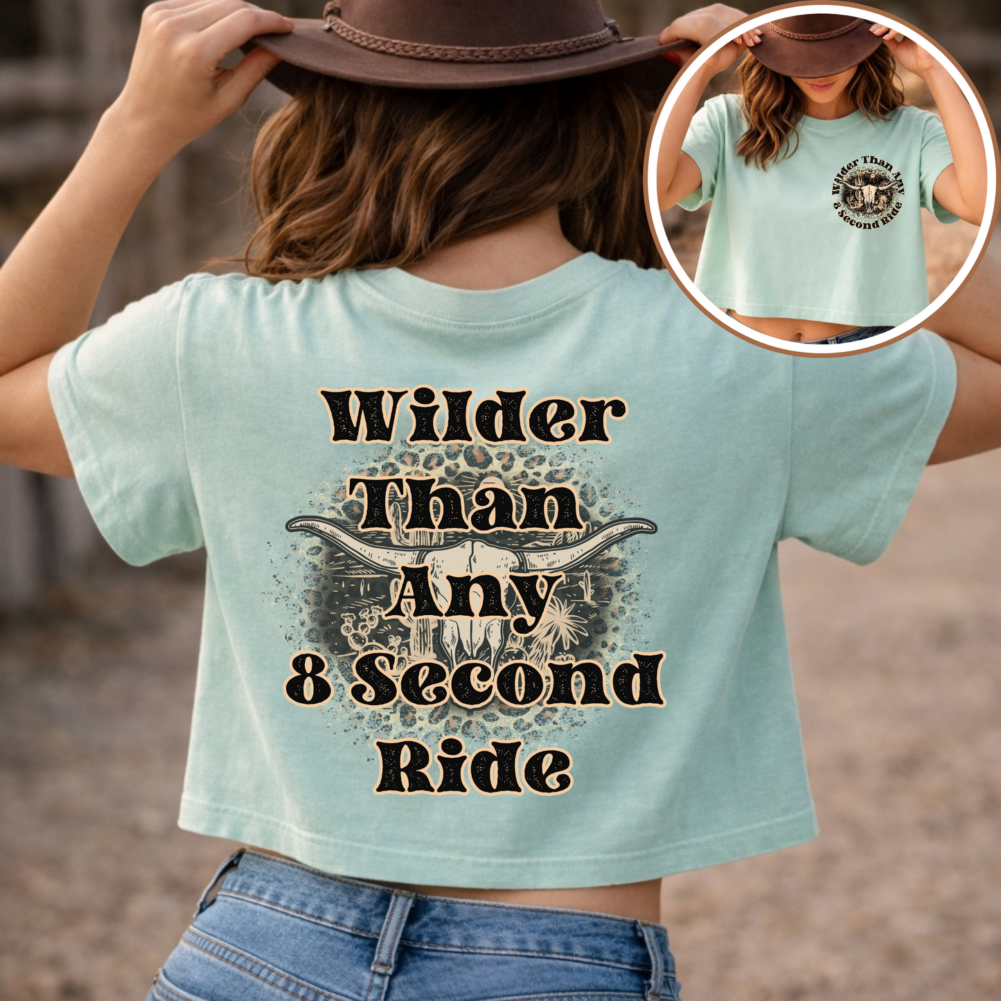 Wilder Than Any 8 Second Ride Western Cowgirl Graphic Tee | Vintage Rodeo Shirt | Country Western T-Shirt